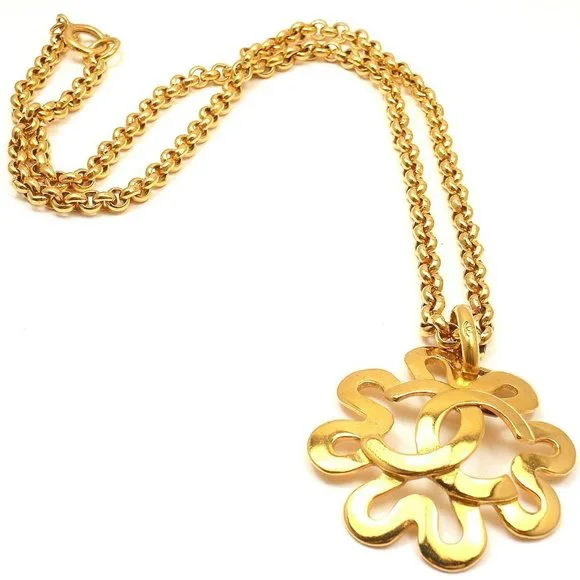 Authentic Chanel Vintage Gold Tone Logo Cc Daisy Necklace - Picture 4 of 5